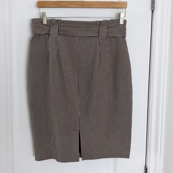 RW&CO stretch lining paper bag style plaid midi skirt brown beige size 12 @i - Picture 4 of 11